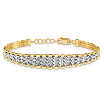 14K Two Tone Polished / Diamond Cut W/.5In Ext. Bracelet