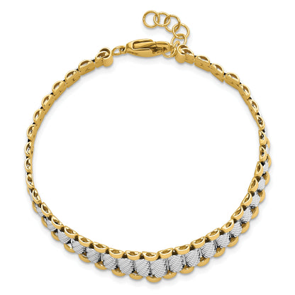 14K Two Tone Polished / Diamond Cut W/.5In Ext. Bracelet
