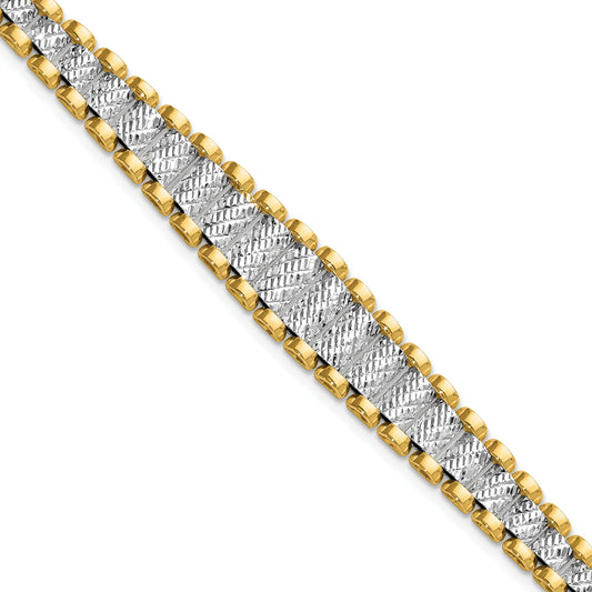 14K Two Tone Polished / Diamond Cut W/.5In Ext. Bracelet