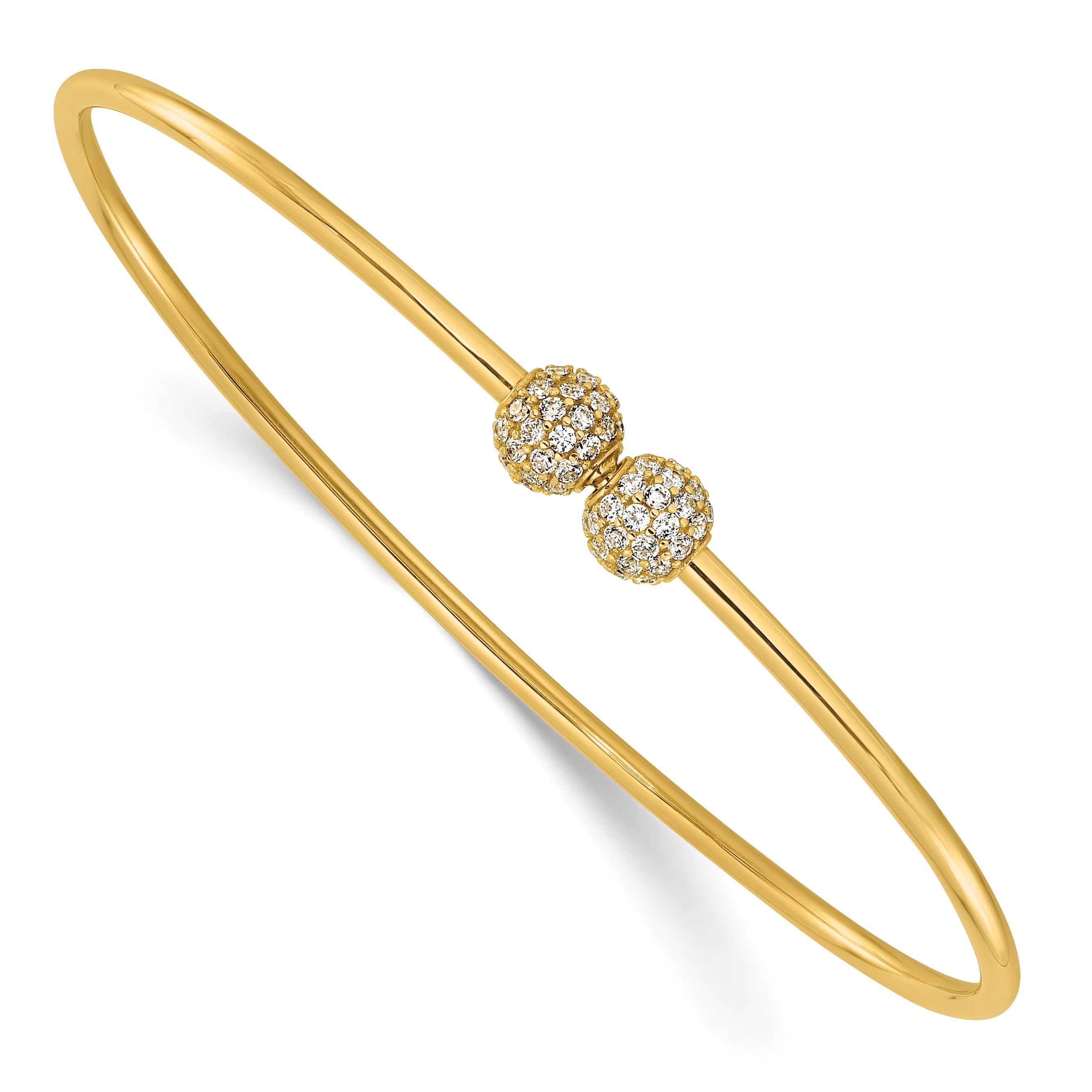 14K Yellow Gold Polished Cz Flexible Bangle