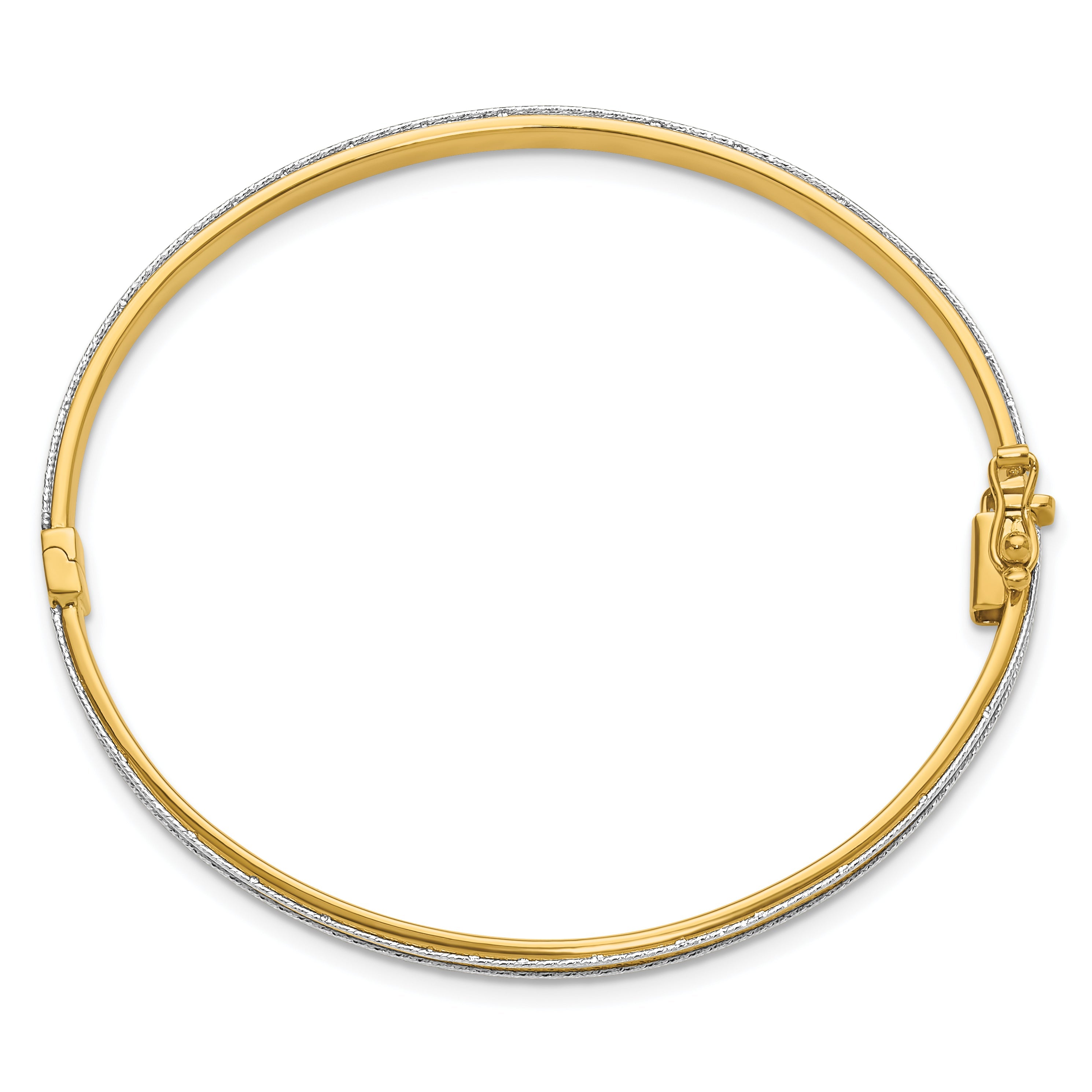 14K Two Tone Polished And D/C Hinged Bangle