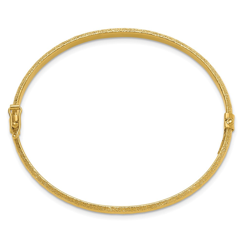 14K Yellow Gold Polished/Textured And Diamond Cut Hinged Bangle