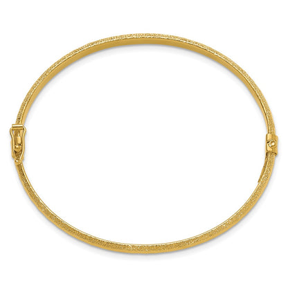 14K Yellow Gold Polished/Textured And Diamond Cut Hinged Bangle
