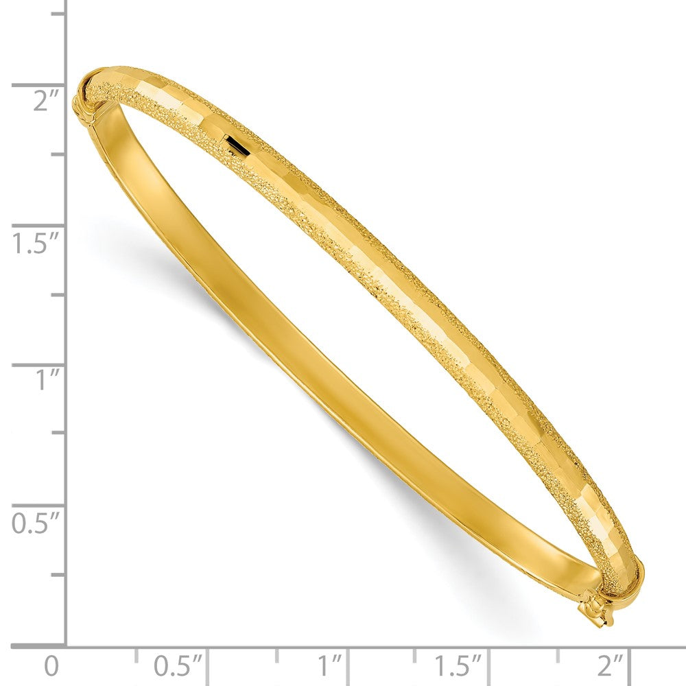 14K Yellow Gold Polished/Textured And Diamond Cut Hinged Bangle