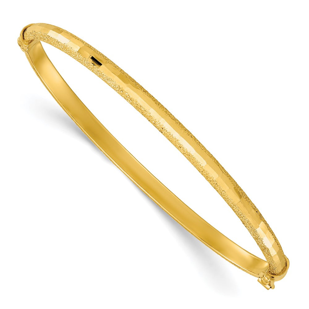 14K Yellow Gold Polished/Textured And Diamond Cut Hinged Bangle