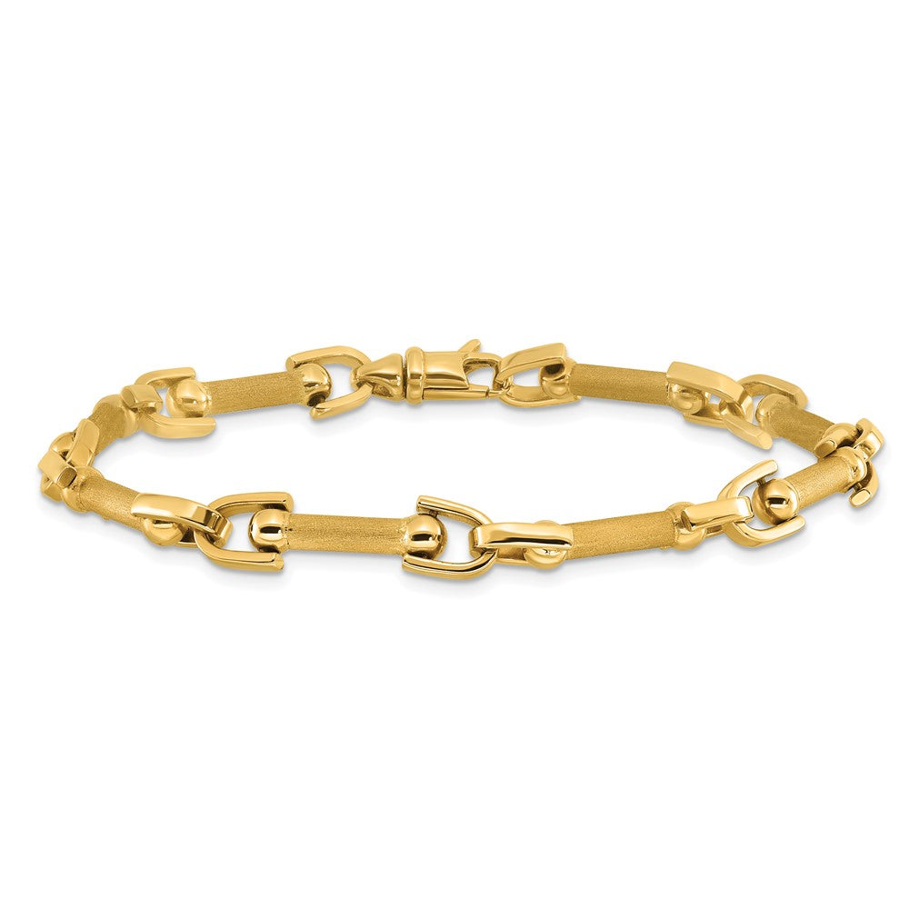 14K Yellow Gold Polished And Satin Fancy Link Bracelet