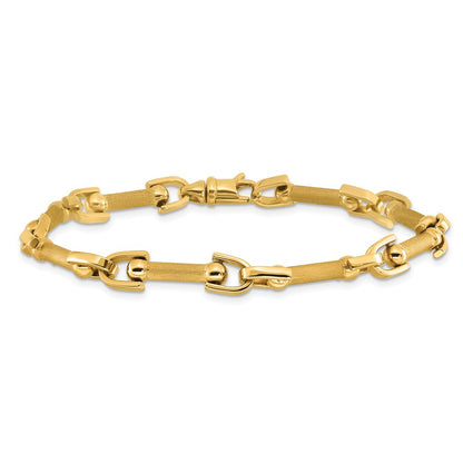 14K Yellow Gold Polished And Satin Fancy Link Bracelet