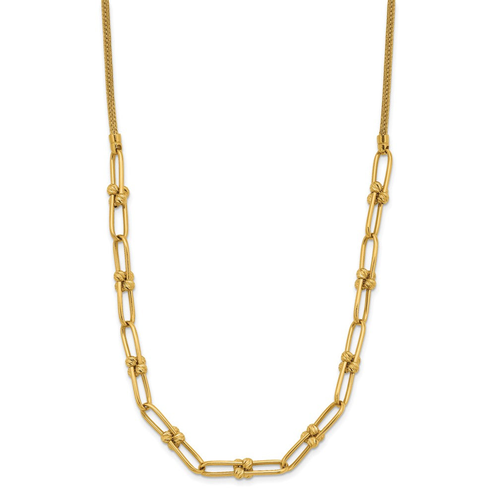 14K Yellow Gold Polished And Diamond Cut Fancy Link Necklace