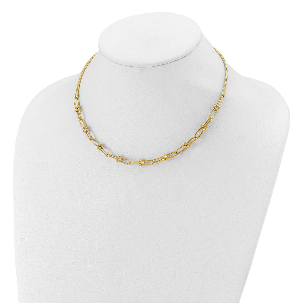 14K Yellow Gold Polished And Diamond Cut Fancy Link Necklace