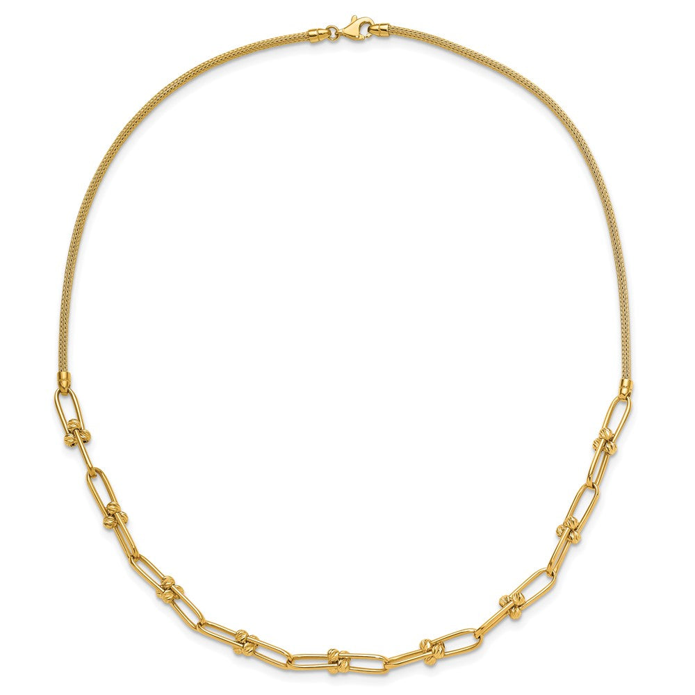 14K Yellow Gold Polished And Diamond Cut Fancy Link Necklace