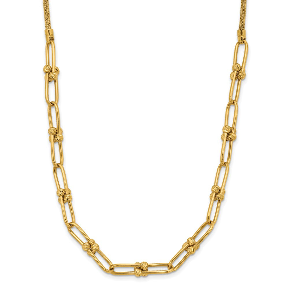 14K Yellow Gold Polished And Diamond Cut Fancy Link Necklace