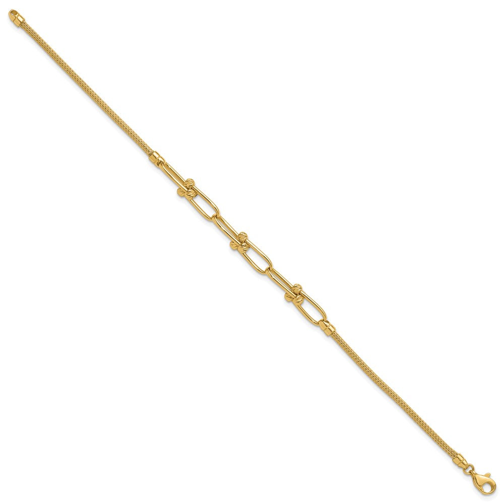 14K Yellow Gold Polished/Diamond Cut/Textured Fancy Link Bracelet