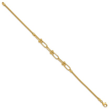 14K Yellow Gold Polished/Diamond Cut/Textured Fancy Link Bracelet