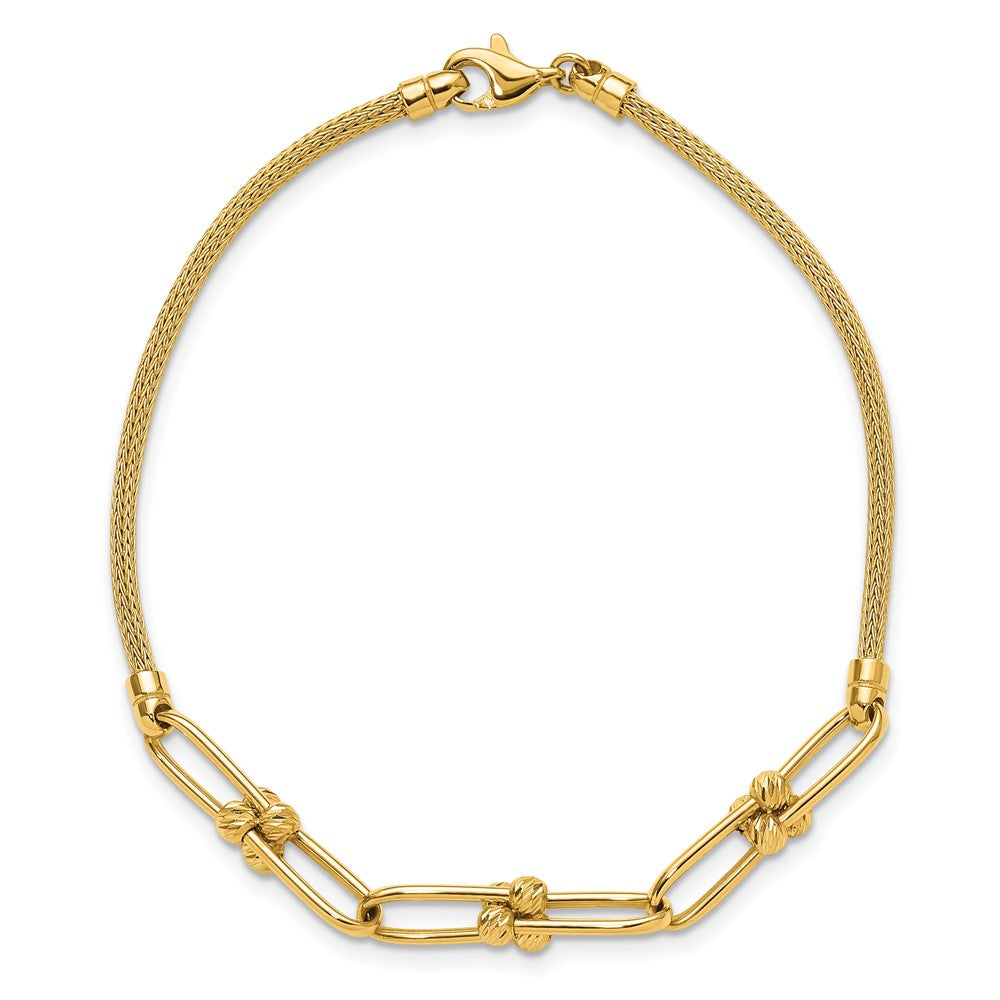 14K Yellow Gold Polished/Diamond Cut/Textured Fancy Link Bracelet