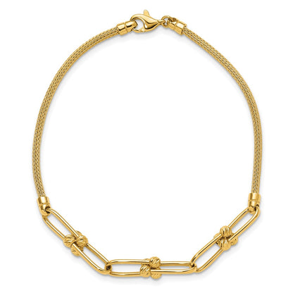 14K Yellow Gold Polished/Diamond Cut/Textured Fancy Link Bracelet