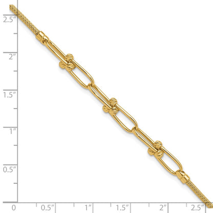 14K Yellow Gold Polished/Diamond Cut/Textured Fancy Link Bracelet