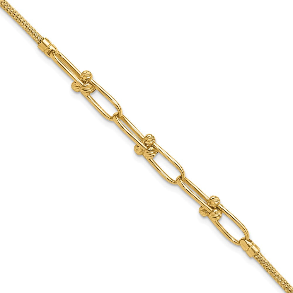 14K Yellow Gold Polished/Diamond Cut/Textured Fancy Link Bracelet