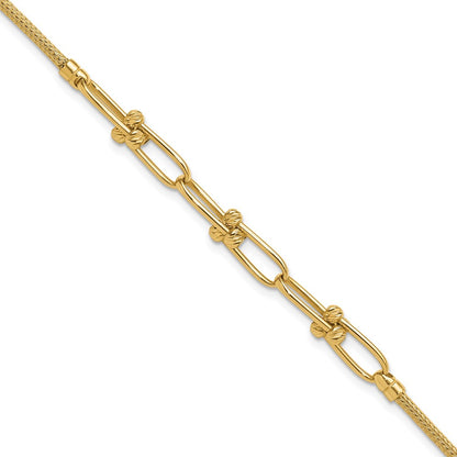 14K Yellow Gold Polished/Diamond Cut/Textured Fancy Link Bracelet