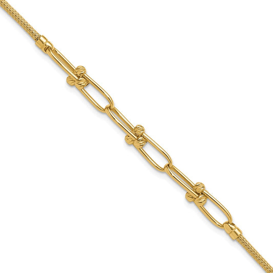14K Yellow Gold Polished/Diamond Cut/Textured Fancy Link Bracelet