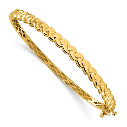 14K Yellow Gold Polished Patterned Hinged Bangle