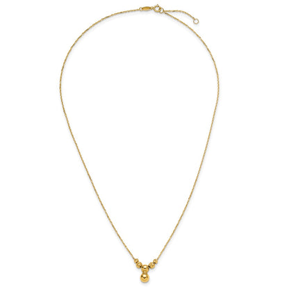 14K Yellow Gold Polished And Diamond Cut Beads With 1In Ext. Necklace