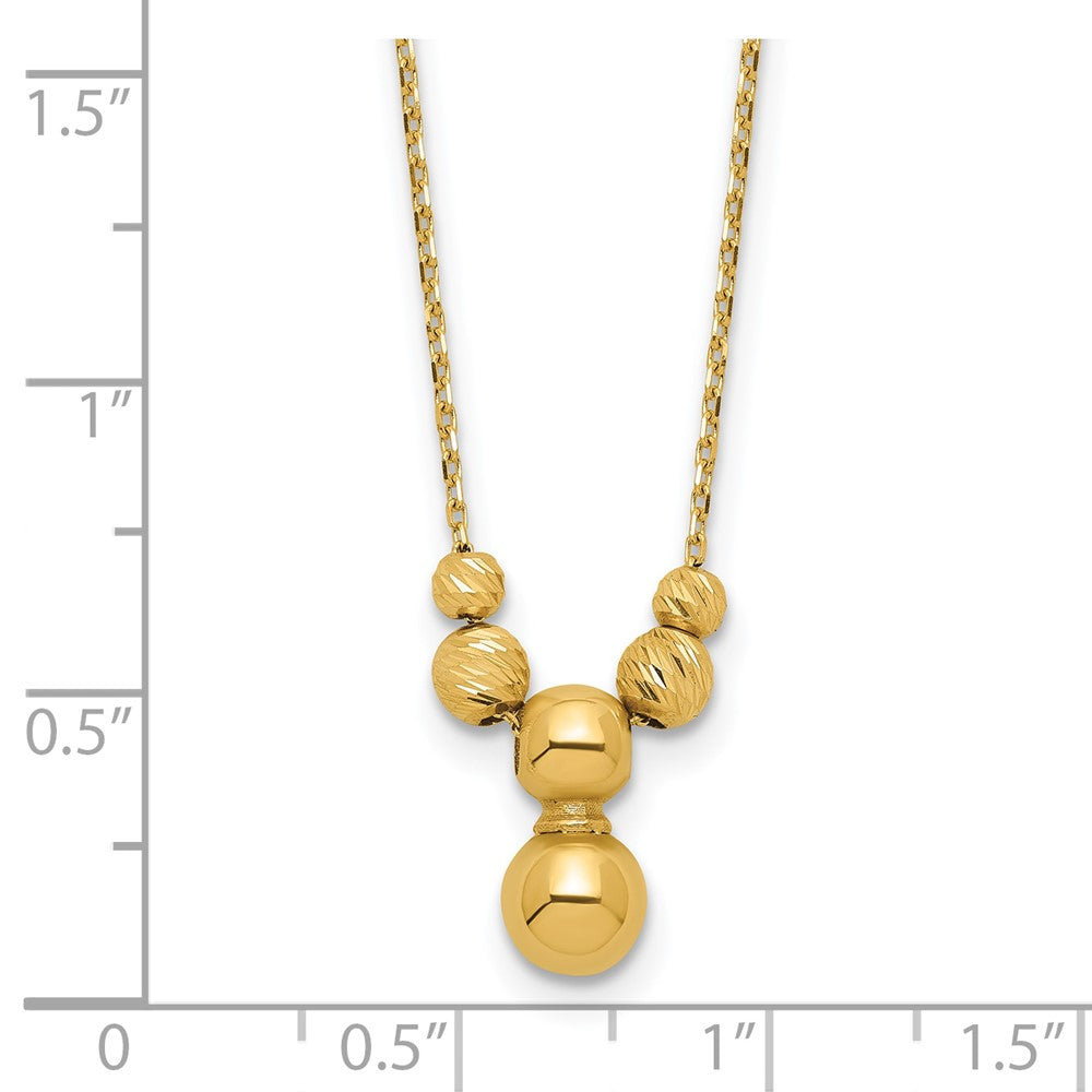 14K Yellow Gold Polished And Diamond Cut Beads With 1In Ext. Necklace