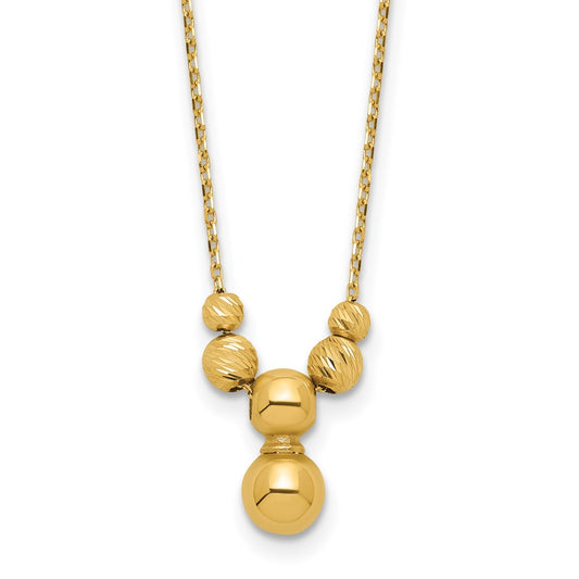 14K Yellow Gold Polished And Diamond Cut Beads With 1In Ext. Necklace