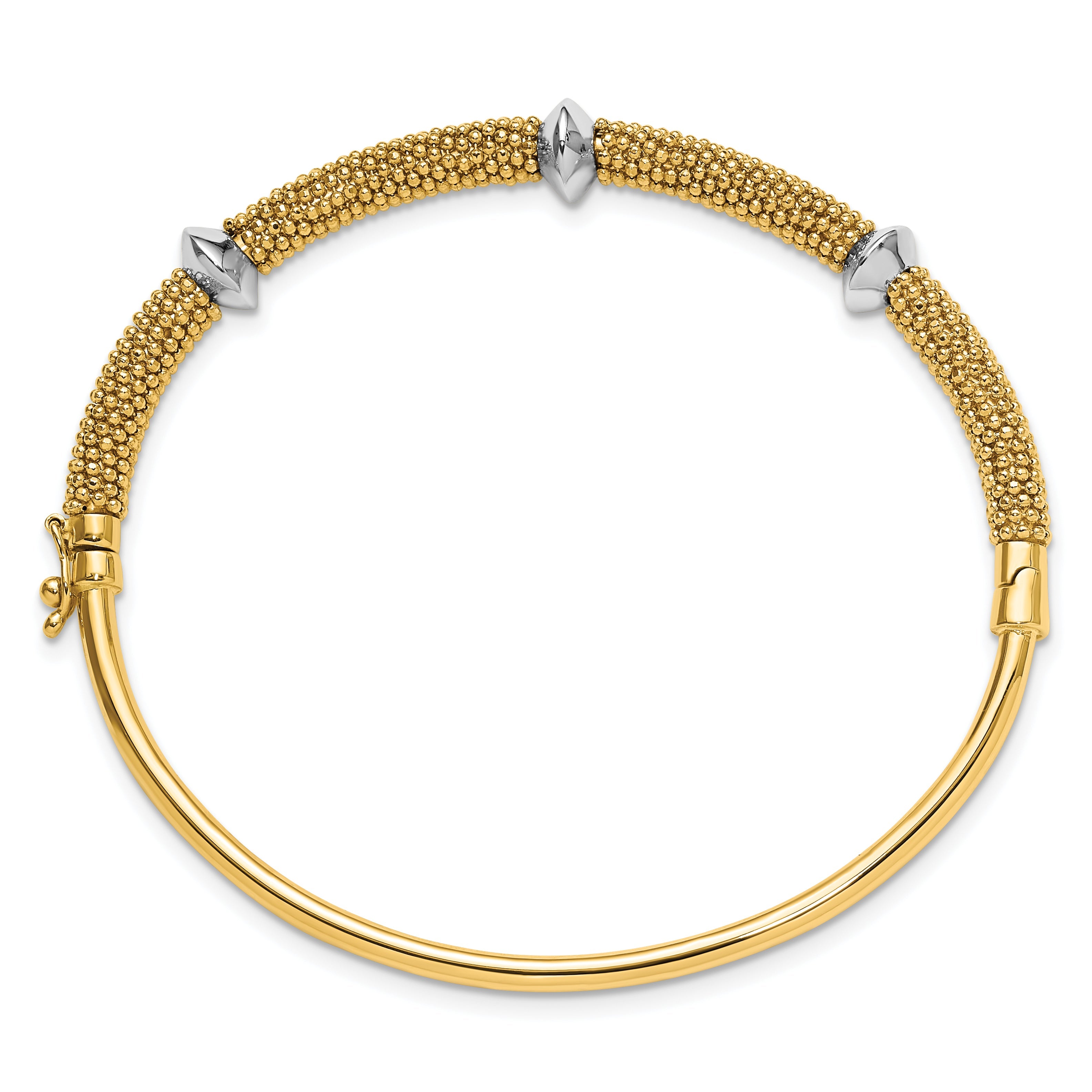 14K Two Tone Polished And Textured Hinged Bangle