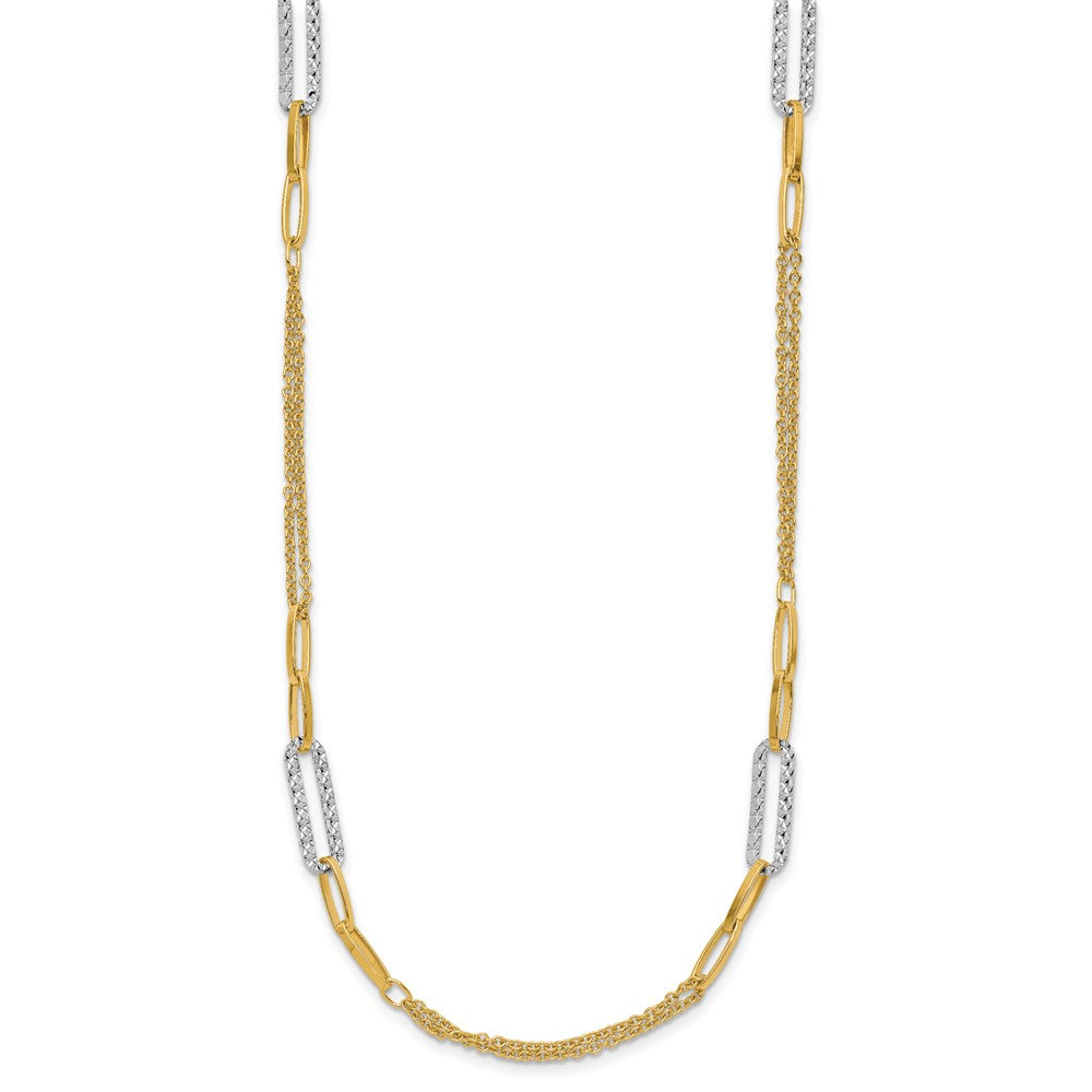 14K Two Tone Polished And Textured Fancy Link Necklace
