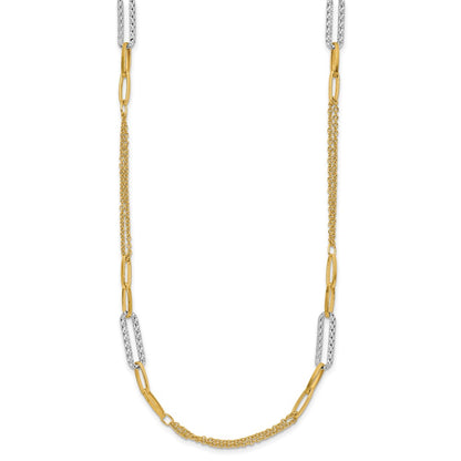 14K Two Tone Polished And Textured Fancy Link Necklace