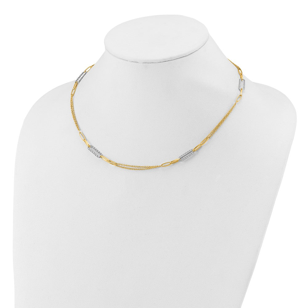 14K Two Tone Polished And Textured Fancy Link Necklace
