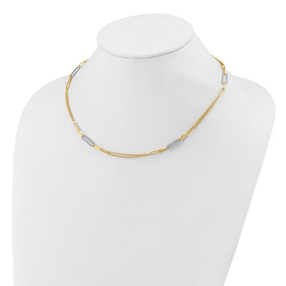 14K Two Tone Polished And Textured Fancy Link Necklace