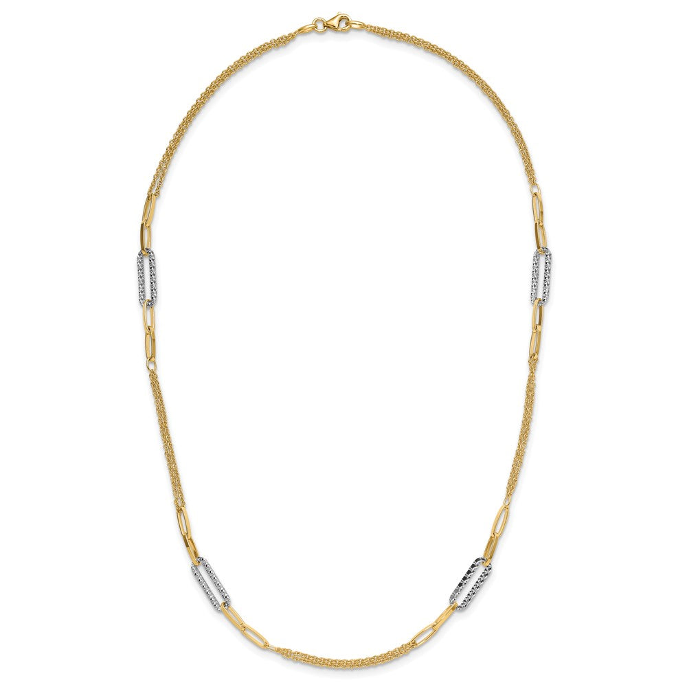 14K Two Tone Polished And Textured Fancy Link Necklace