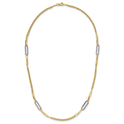 14K Two Tone Polished And Textured Fancy Link Necklace