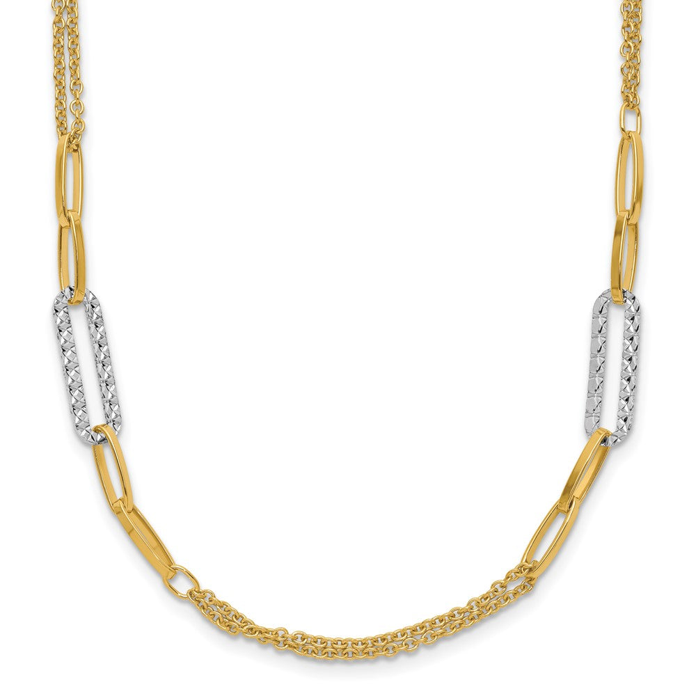 14K Two Tone Polished And Textured Fancy Link Necklace