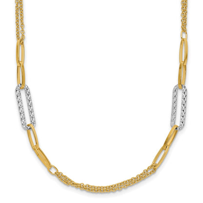 14K Two Tone Polished And Textured Fancy Link Necklace