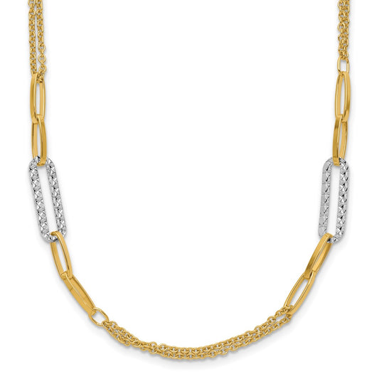 14K Two Tone Polished And Textured Fancy Link Necklace