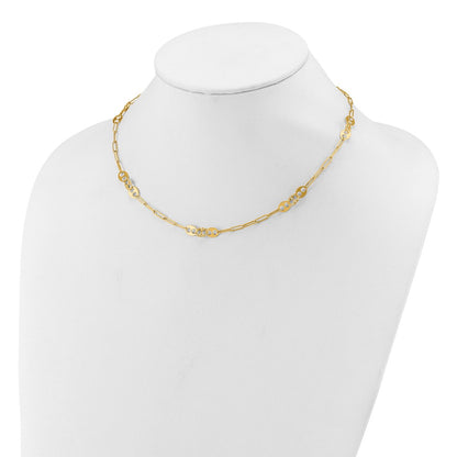 14K Yellow Gold Polished And Textured Fancy Link Necklace