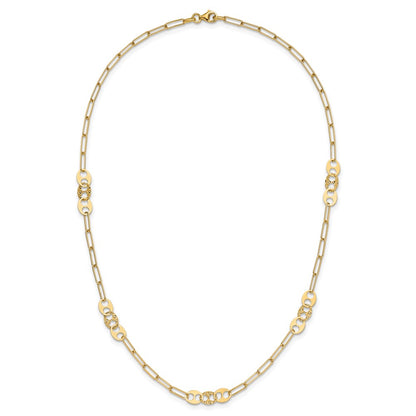 14K Yellow Gold Polished And Textured Fancy Link Necklace