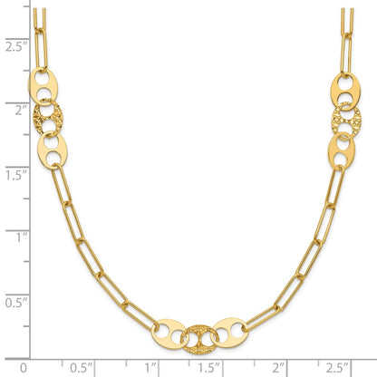 14K Yellow Gold Polished And Textured Fancy Link Necklace