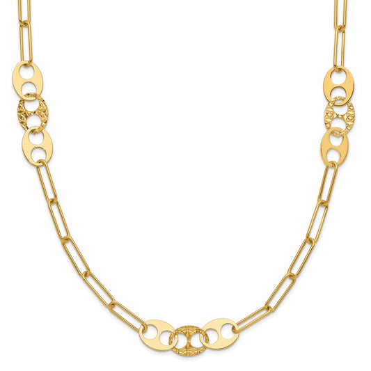 14K Yellow Gold Polished And Textured Fancy Link Necklace
