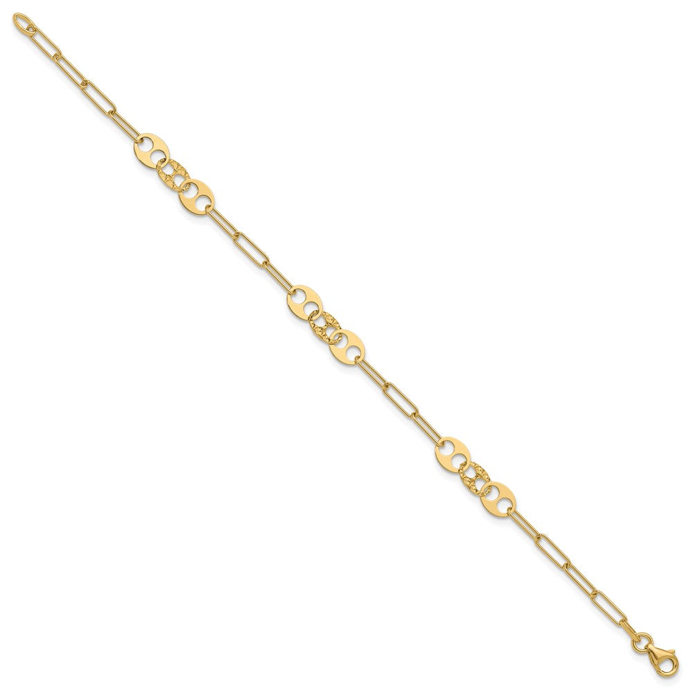 14K Yellow Gold Polished And Diamond Cut Fancy Link Bracelet