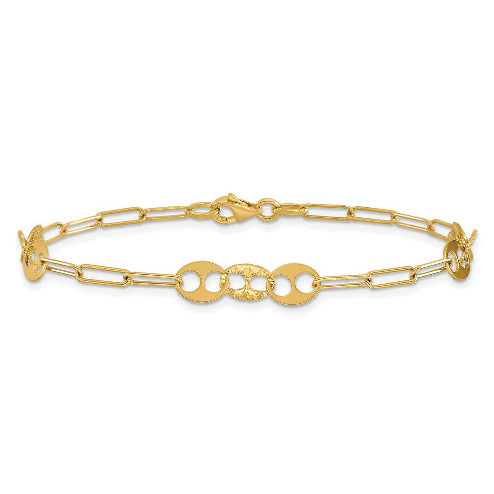 14K Yellow Gold Polished And Diamond Cut Fancy Link Bracelet