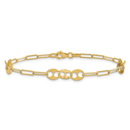 14K Yellow Gold Polished And Diamond Cut Fancy Link Bracelet