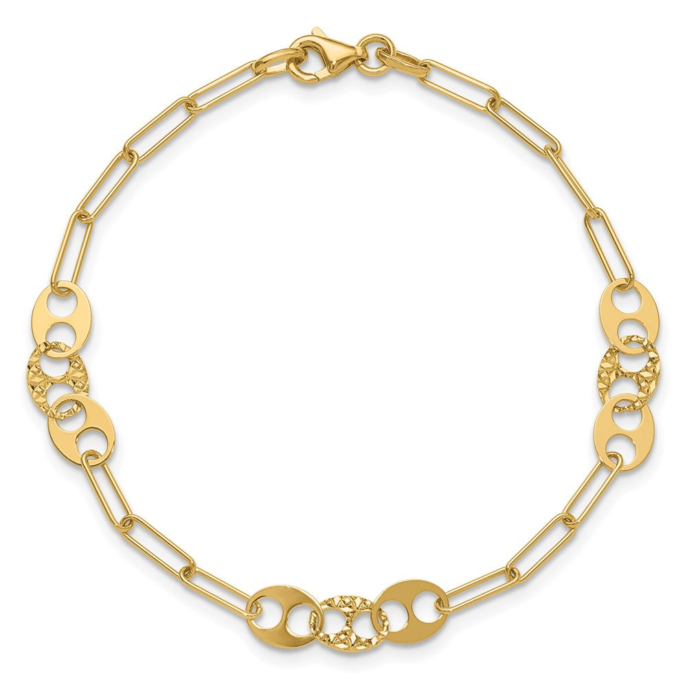 14K Yellow Gold Polished And Diamond Cut Fancy Link Bracelet