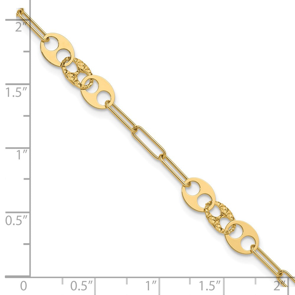 14K Yellow Gold Polished And Diamond Cut Fancy Link Bracelet