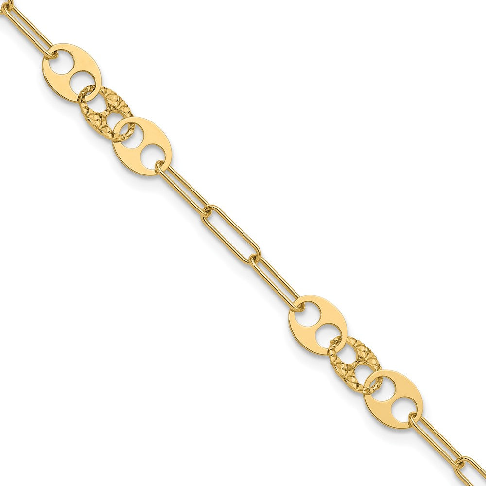 14K Yellow Gold Polished And Diamond Cut Fancy Link Bracelet