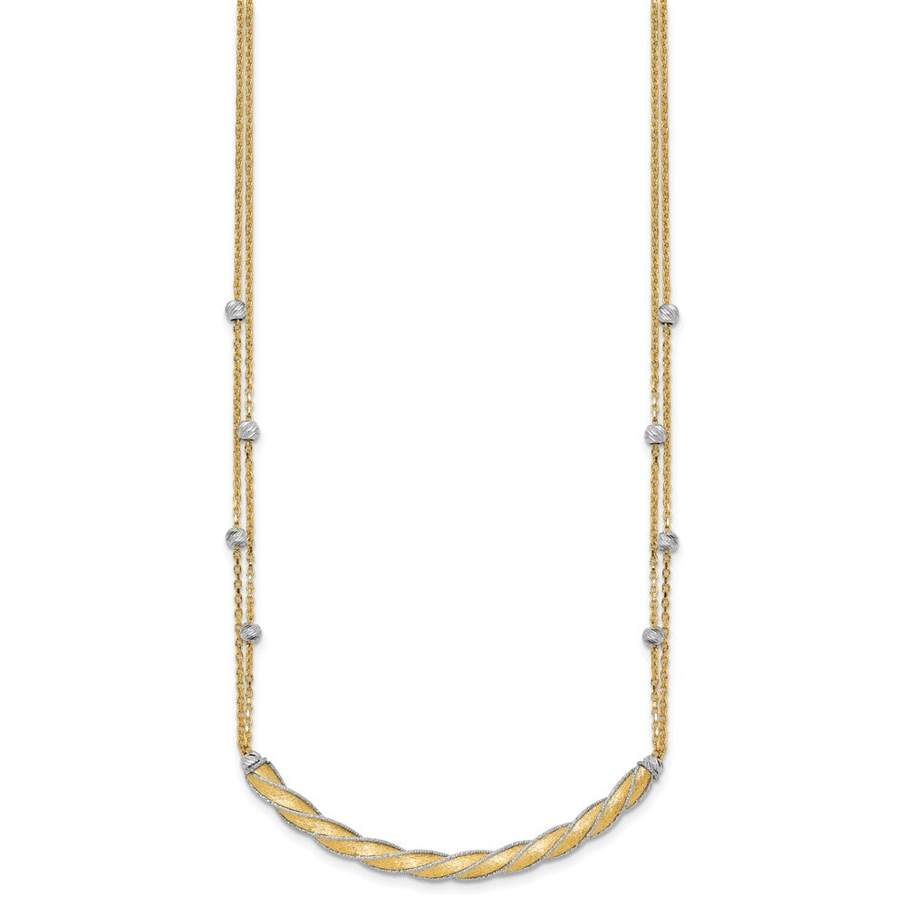14K Two Tone Polished/Satin/Dia Cut Bar 2In Ext. Necklace