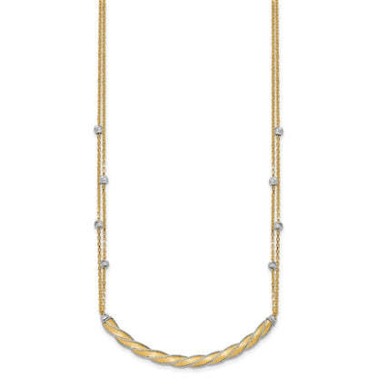 14K Two Tone Polished/Satin/Dia Cut Bar 2In Ext. Necklace