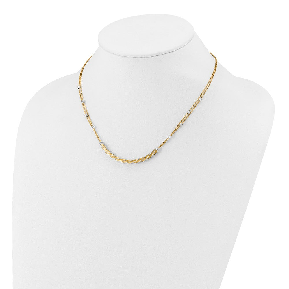 14K Two Tone Polished/Satin/Dia Cut Bar 2In Ext. Necklace